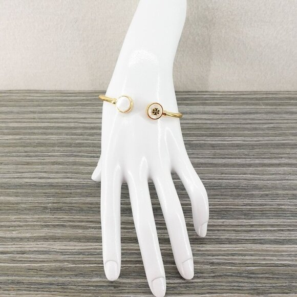 Tory Burch Kira Mother of Pearl Logo Cuff Bracelet Ivory OS - Picture 14 of 16